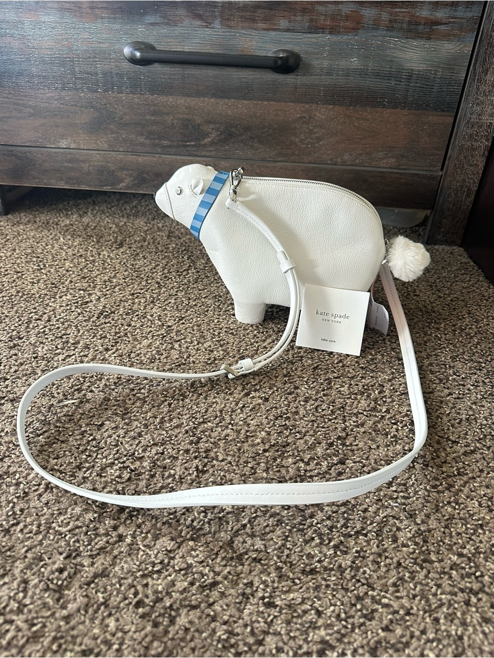 kate spade White Polar Bear Crossbody Bag with Blue Scarf - Picture 12 of 16